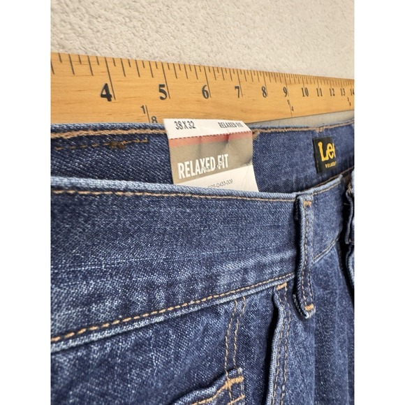 Lee Jeans Men 38x32 Blue Fleece Lined Relaxed Straight Leg Dark Denim - Picture 8 of 12